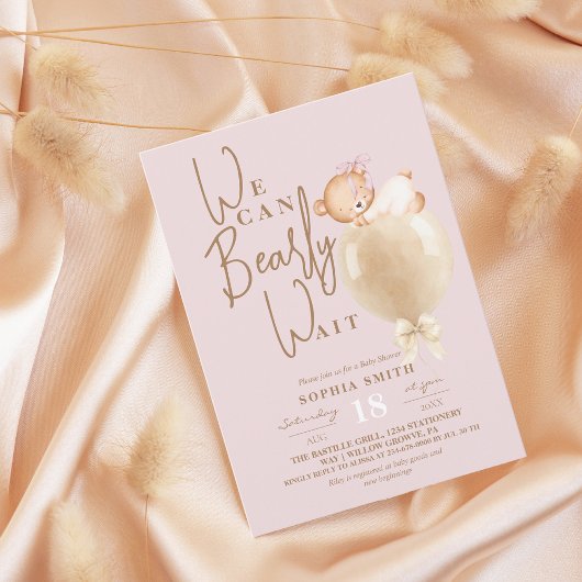 Dusty Pink Bear Balloon Baby Shower Einladung