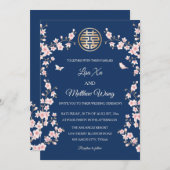 Dusty Pink Blue Cherry Blossom Chinesische Hochzei Einladung (Vorne/Hinten)