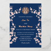 Dusty Pink Blue Cherry Blossom Chinesische Hochzei Folieneinladung (Vorderseite)