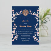 Dusty Pink Blue Cherry Blossom Chinesische Hochzei Folieneinladung (Stehend vorne)