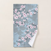 Dusty Pink Blue Cherry Blossom Floral Badhandtuch Set (Handtuch)
