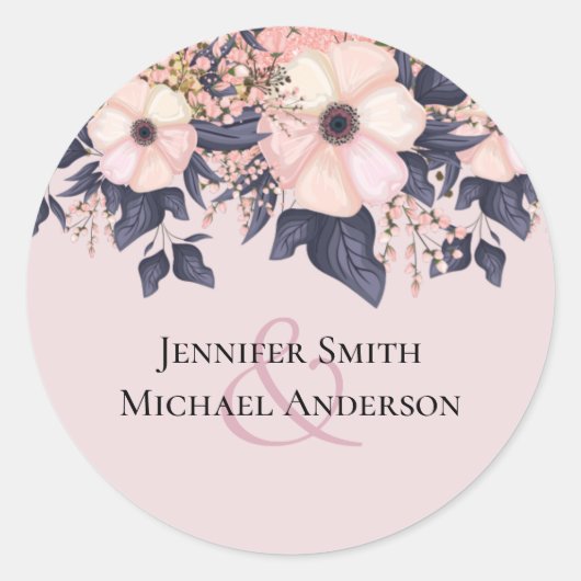 Dusty Pink Blue Floral Wedding Budget Runder Aufkleber (Vorderseite)