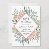 Dusty Pink Blue Foliage Bläschen Save the Date (Vorderseite)