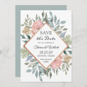 Dusty Pink Blue Foliage Bläschen Save the Date (Vorne/Hinten)