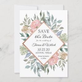 Dusty Pink Blue Foliage Bläschen Save the Date