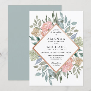 Dusty Pink Blue Green Rustic Wild Floral Wedding Einladung