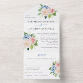 Dusty Pink Blue Hydrangea Blumenhochzeit All In One Einladung (Innen Boden)