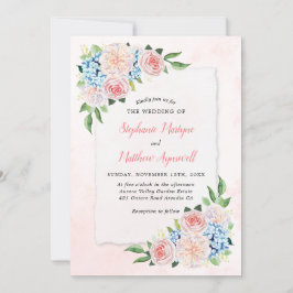 Dusty Pink Blue Hydrangea Botanische Hochzeit Einladung