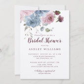 Dusty Pink Blue Rose Burgundy Brautparty Einladung (Vorderseite)