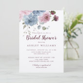Dusty Pink Blue Rose Burgundy Brautparty Einladung (Stehend Vorderseite)