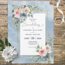 Dusty Pink Blue & White Roses Einladung Hochzeitsf