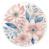 Dusty Pink Blume Blue Beige Boho Floral Keramikknauf (Vorderseite)