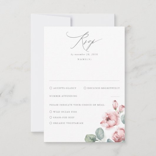 Dusty Pink Blume Elegant Dreamy Wedding RSVP (Vorderseite)