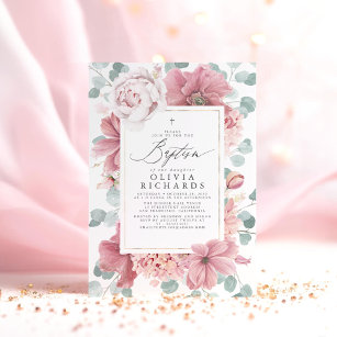 Dusty Pink Blume Elegante Girls Taufe Einladung