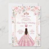 Dusty Pink Blume & Rose Gold Crown Mis Quince Einladung (Vorderseite)