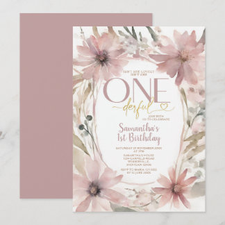 Dusty Pink Blume sind nicht einmal ihr Geburtstag Einladung