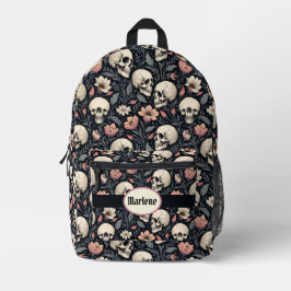 Dusty Pink Blume und Skulls Bedruckter Rucksack