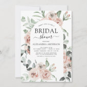 Dusty Pink Blumen Brautparty Grüne Einladung (Vorderseite)
