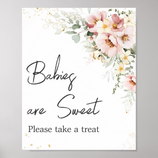 Dusty Pink Blumengrün Babies sind süß Poster (Vorne)