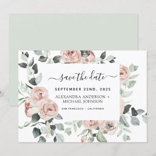 Dusty Pink Blumengrün Save the Date Invitati Einladung
