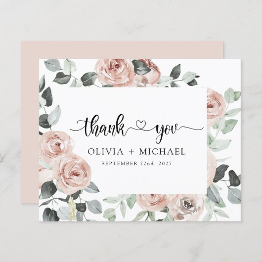 Dusty Pink Blumengrün Vielen Dank für Ihre Einladu (Vorne/Hinten)