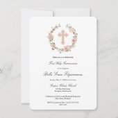 Dusty Pink Blumenkreuz Erste Kommune Einladung (Vorderseite)