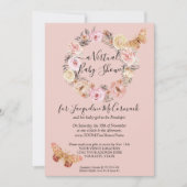 Dusty Pink Blumenstrauß Butterfly Virtual Dusche Einladung (Vorderseite)