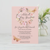 Dusty Pink Blumenstrauß Butterfly Virtual Dusche Einladung (Stehend Vorderseite)