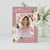 Dusty Pink Blush Abschluss Foto Dankeskarte (Stehend Vorderseite)