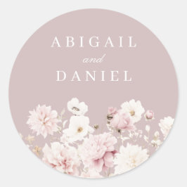 Dusty Pink Blush Garden Bloral Wedding Runder Aufkleber