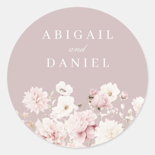 Dusty Pink Blush Garden Bloral Wedding Runder Aufkleber (Vorderseite)