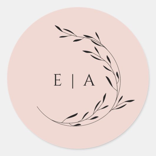 Dusty Pink Blush Minimal Initials Wreath Large Runder Aufkleber (Vorderseite)