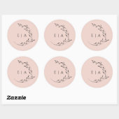Dusty Pink Blush Minimal Initials Wreath Large Runder Aufkleber (Blatt)