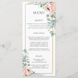 Dusty Pink Blush Rose Poppy Floral Wedding Menu Programm