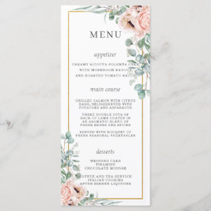 Dusty Pink Blush Rose Poppy Floral Wedding Menu Programm