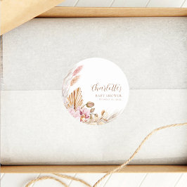 Dusty Pink Bohemisch Pampas Grass | Babydusche Runder Aufkleber