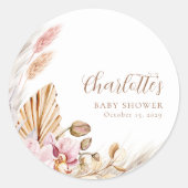 Dusty Pink Bohemisch Pampas Grass | Babydusche Runder Aufkleber (Vorderseite)
