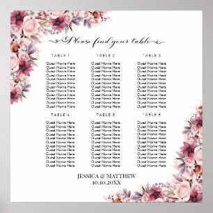 Dusty Pink Boho 6 Tische Hochzeit Poster