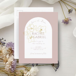Dusty Pink | Boho Arch Gold Floral Wedding Postkarte