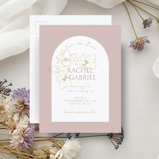 Dusty Pink | Boho Arch Gold Floral Wedding Postkarte