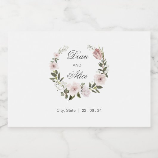 Dusty Pink Boho Blumenfarben Pastel Hochzeit Alkoholflaschenetikett (Einzelnes Label)