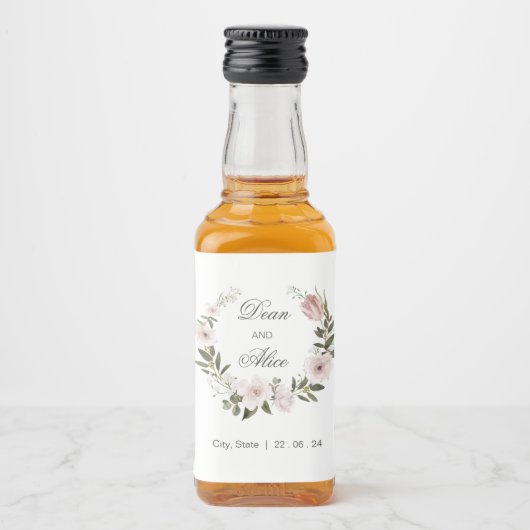 Dusty Pink Boho Blumenfarben Pastel Hochzeit Alkoholflaschenetikett (Vorderseite)