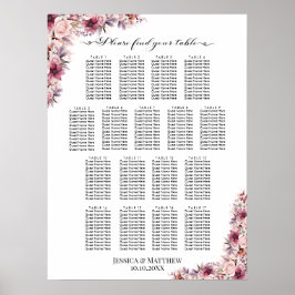 Dusty Pink Boho Floral 17 Tische Hochzeitssitze Poster