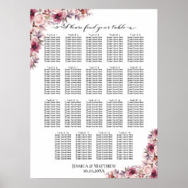 Dusty Pink Boho Floral 19 Tische Hochzeitssitze Poster