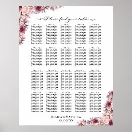 Dusty Pink Boho Floral 20 Tische Hochzeitssitze Poster
