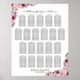 Dusty Pink Boho Floral 21 Tische Hochzeitssitze Poster