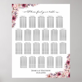 Dusty Pink Boho Floral 22 Tische Hochzeitssitze Poster