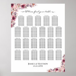 Dusty Pink Boho Floral 23 Tische Hochzeitssitze Poster