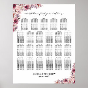 Dusty Pink Boho Floral 23 Tische Hochzeitssitze Poster