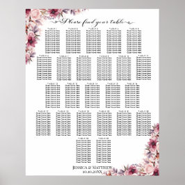 Dusty Pink Boho Floral 24 Tische Hochzeitssitze Poster